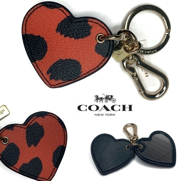 Coach Wild Beast Cheetah Heart Mirror Keychain Fob - Picture 1 of 1